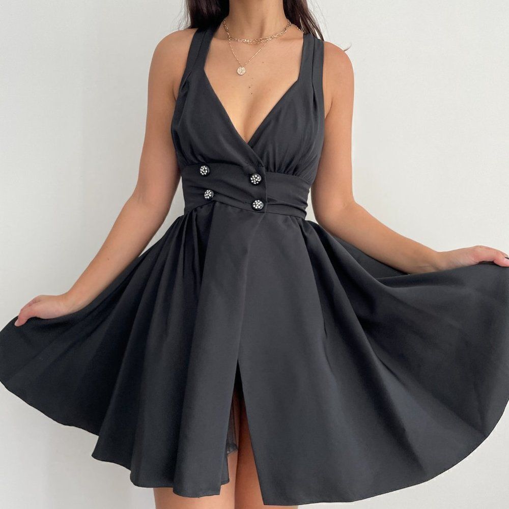Vintage 60's crepe halter rockabilly grunge skater party dress, union made‎